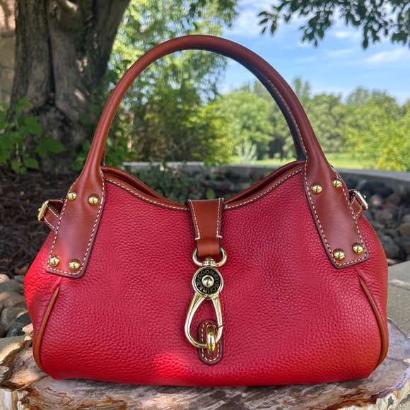 Dooney & Bourke Belvedere Medium Red Leather Logo Lock Satchel NWOT - Picture 1 of 17
